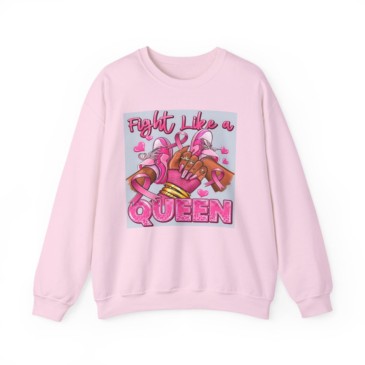 Fight Like a Queen Sweatshirt — Breast Cancer Awareness Pink Ribbon Crewneck