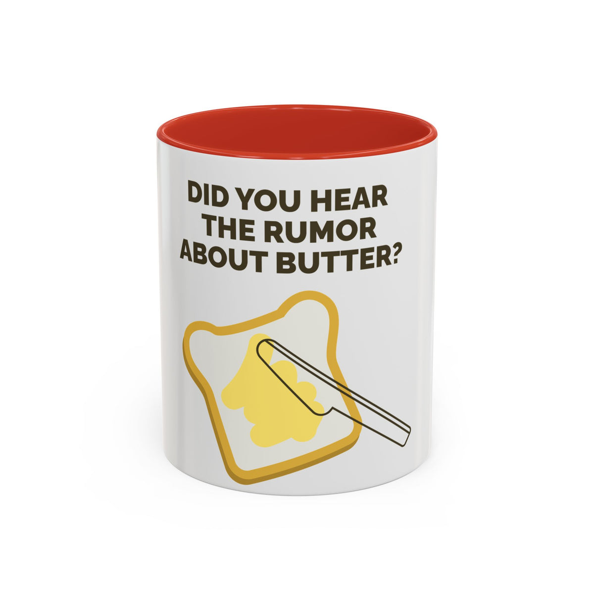 Funny Butter Pun Coffee Mug — "Did You Hear the Rumor About Butter?" Accent Mug