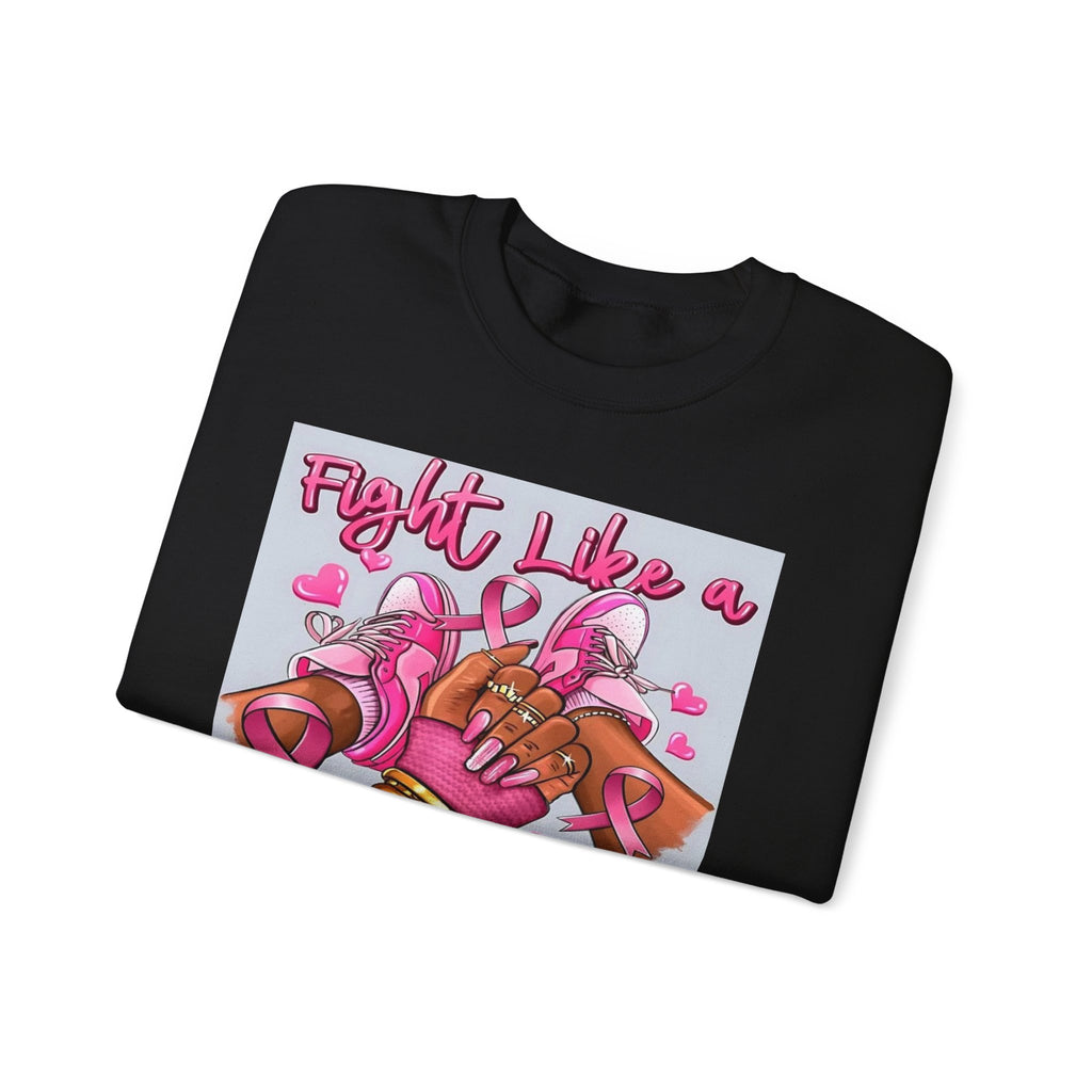 Fight Like a Queen Sweatshirt — Breast Cancer Awareness Pink Ribbon Crewneck