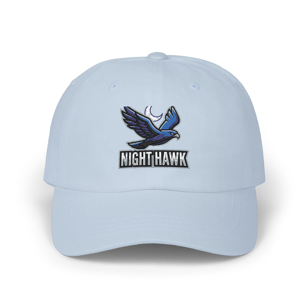 Night Hawk Embroidered Dad Cap — Retro Blue Hawk Baseball Hat