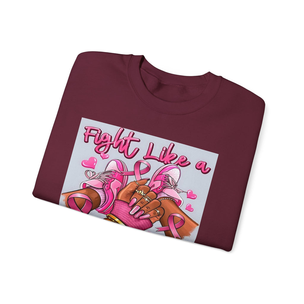 Fight Like a Queen Sweatshirt — Breast Cancer Awareness Pink Ribbon Crewneck