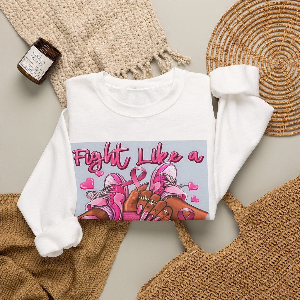 Fight Like a Queen Sweatshirt — Breast Cancer Awareness Pink Ribbon Crewneck