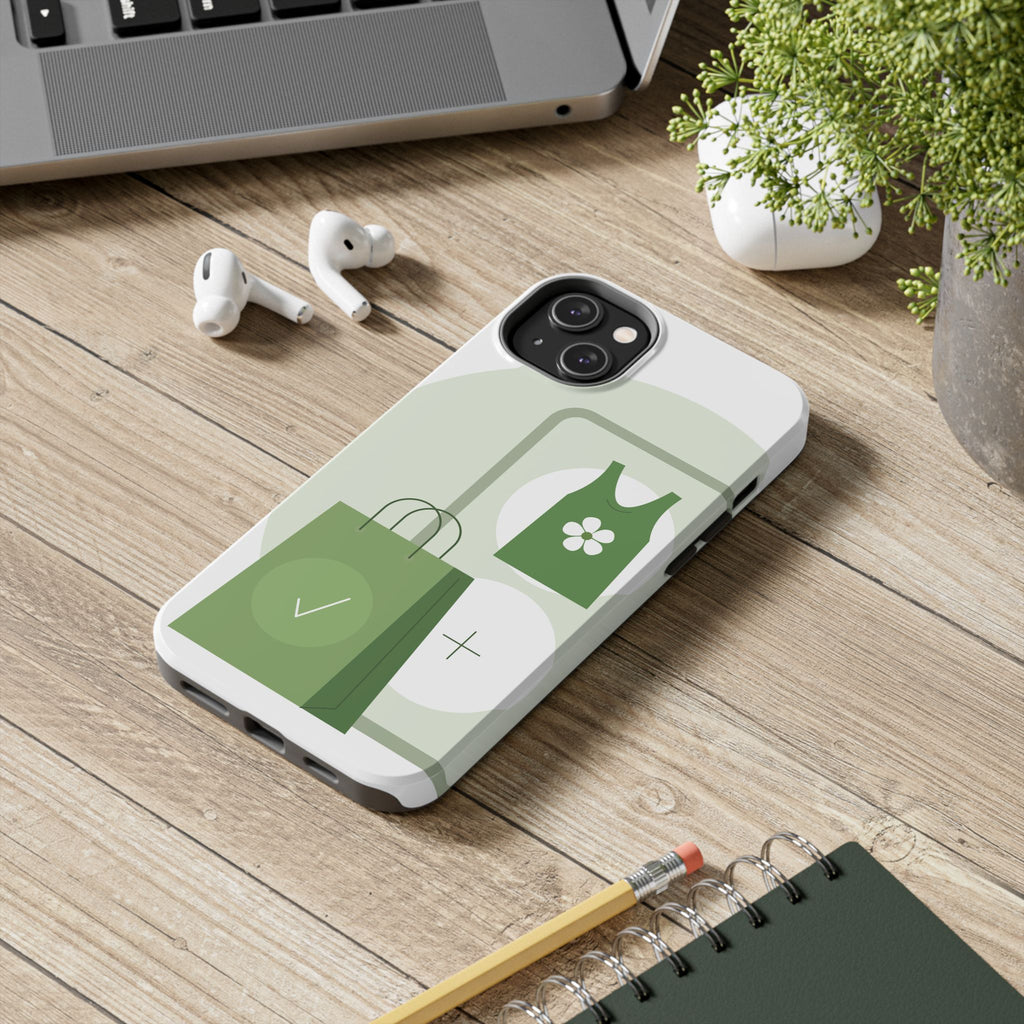 Green Shopping Icons Tough Phone Case — Eco Chic Protective Phone Cover