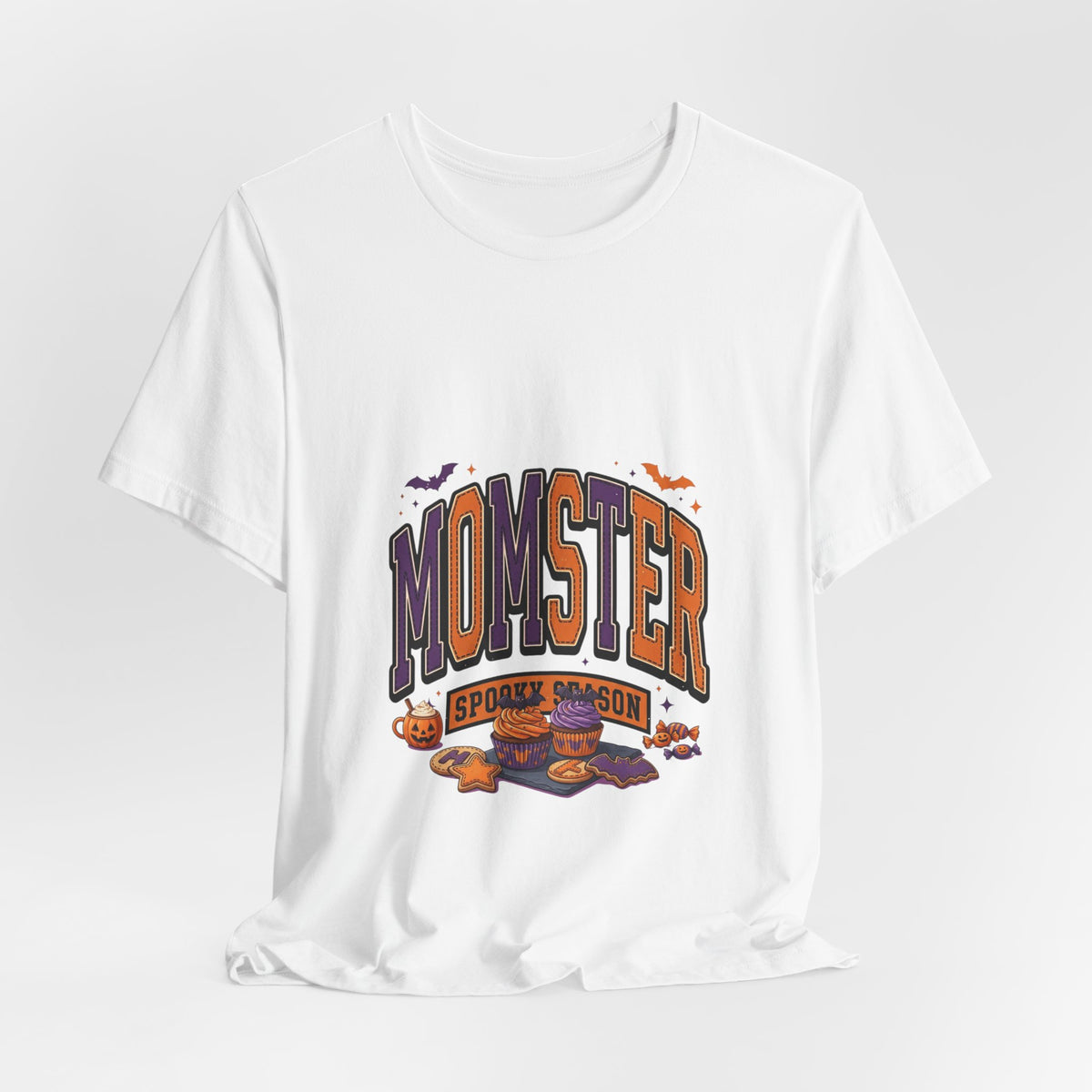 Momster Halloween Tee | purple orange spooky lettering, bats & pumpkins