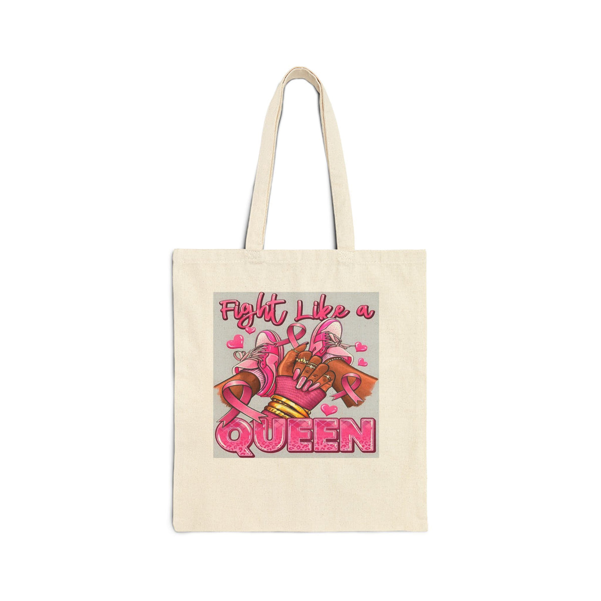 Fight Like a Queen Canvas Tote — Breast Cancer Awareness Pink Ribbon Bag