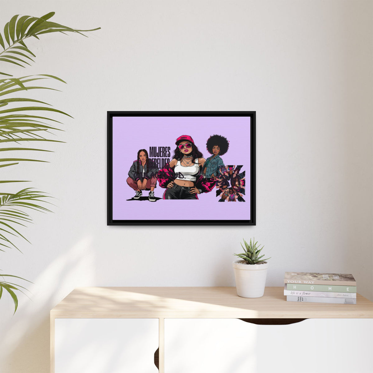 Framed Matte Canvas Art — Women of Color Portrait Collage (Multi‑Color)