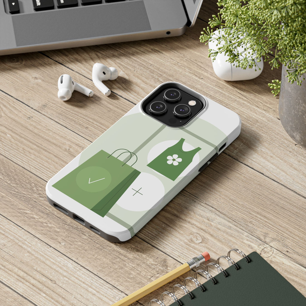 Green Shopping Icons Tough Phone Case — Eco Chic Protective Phone Cover