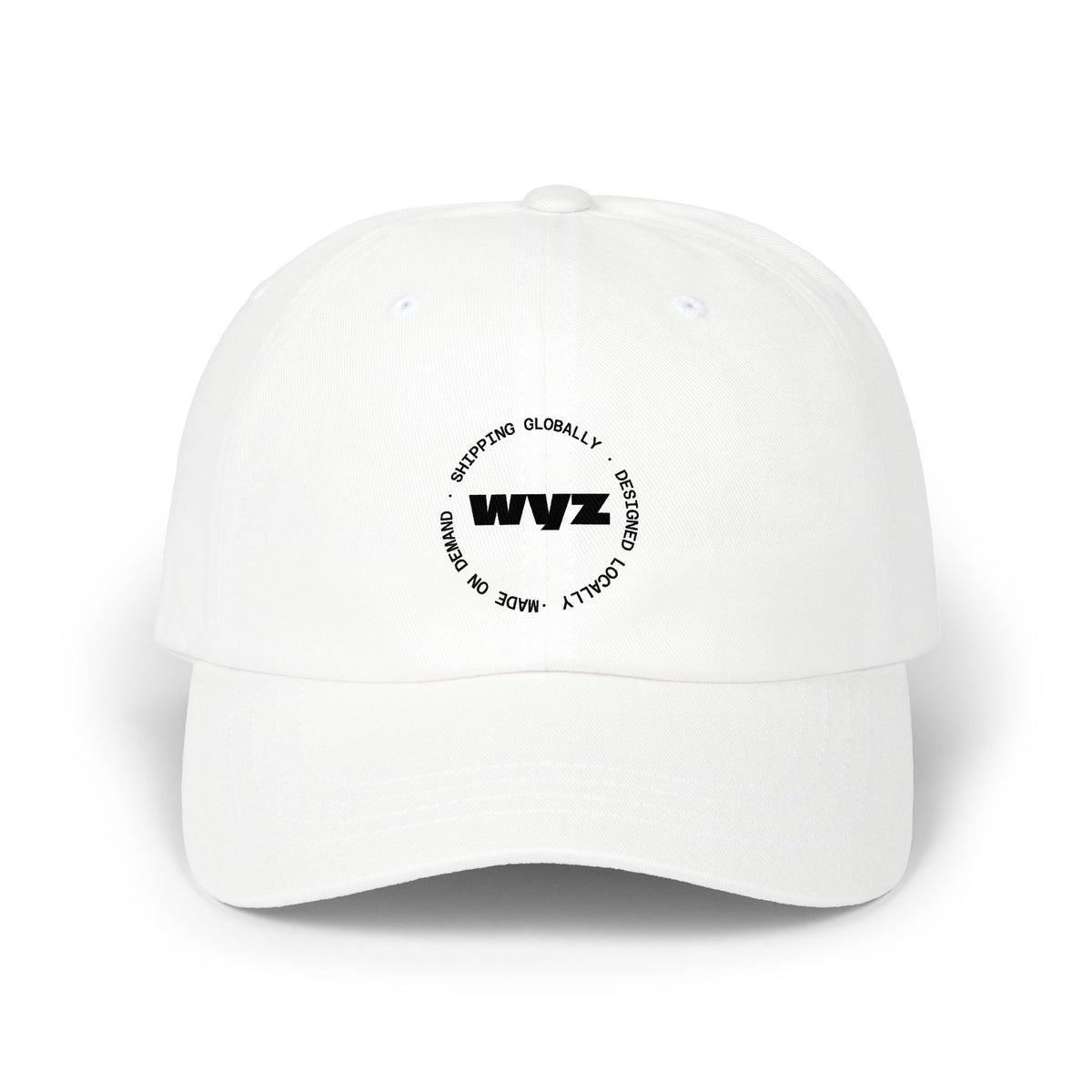 WVZ Circular Logo Dad Cap — Minimal White Baseball Hat