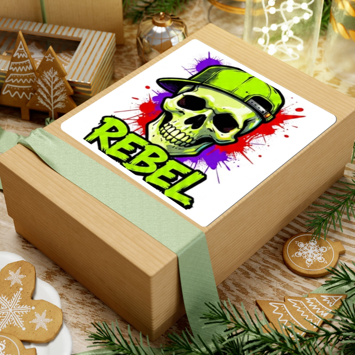 Sticker Kiss-Cut Rebel Skull — Calavera Neon con Gorra