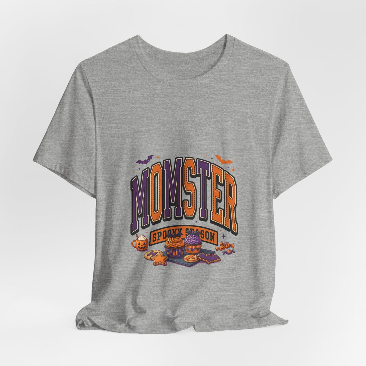 Momster Halloween Tee | purple orange spooky lettering, bats & pumpkins