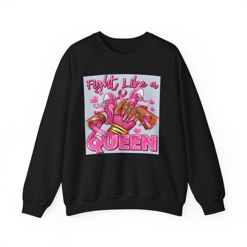 Fight Like a Queen Sweatshirt — Breast Cancer Awareness Pink Ribbon Crewneck