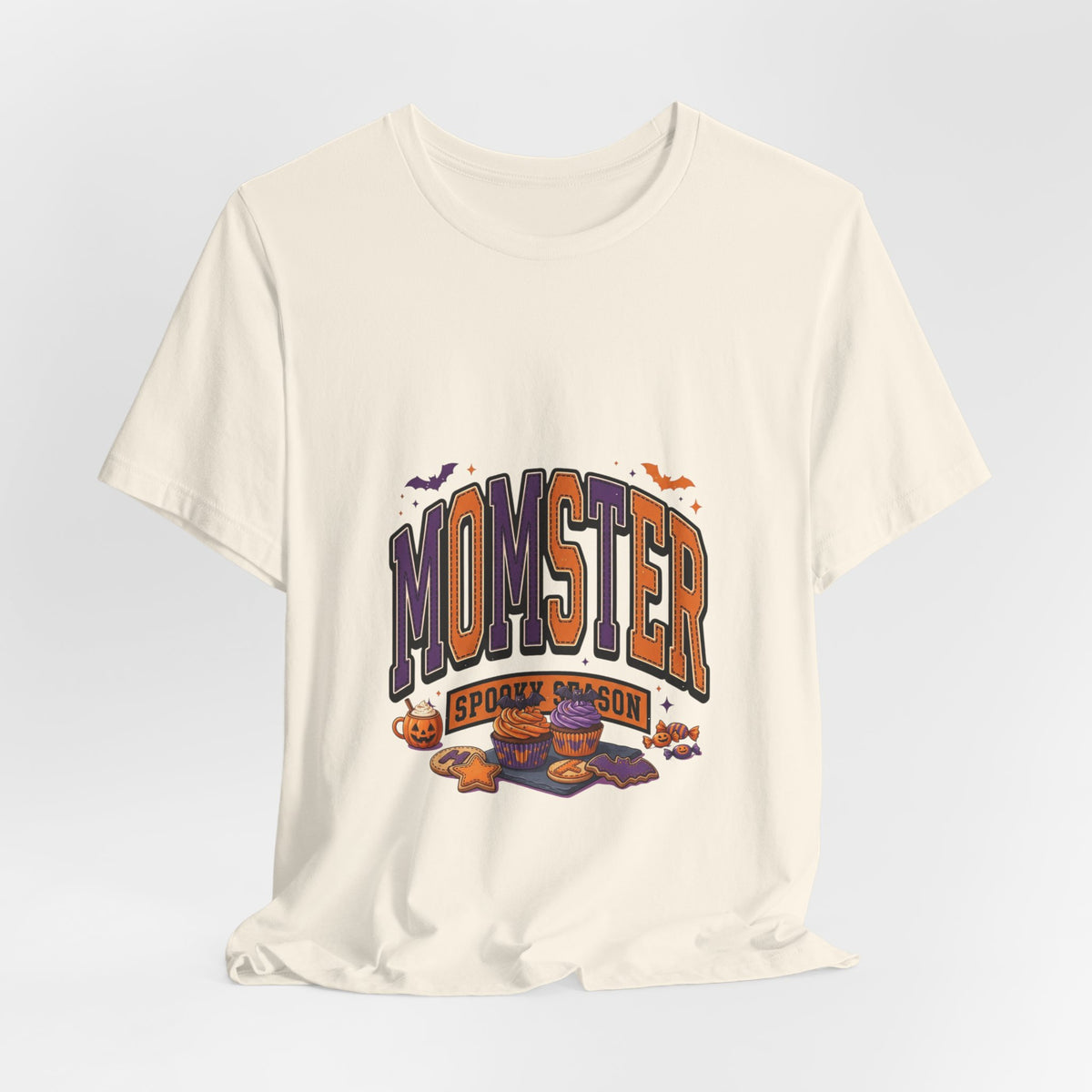 Momster Halloween Tee | purple orange spooky lettering, bats & pumpkins