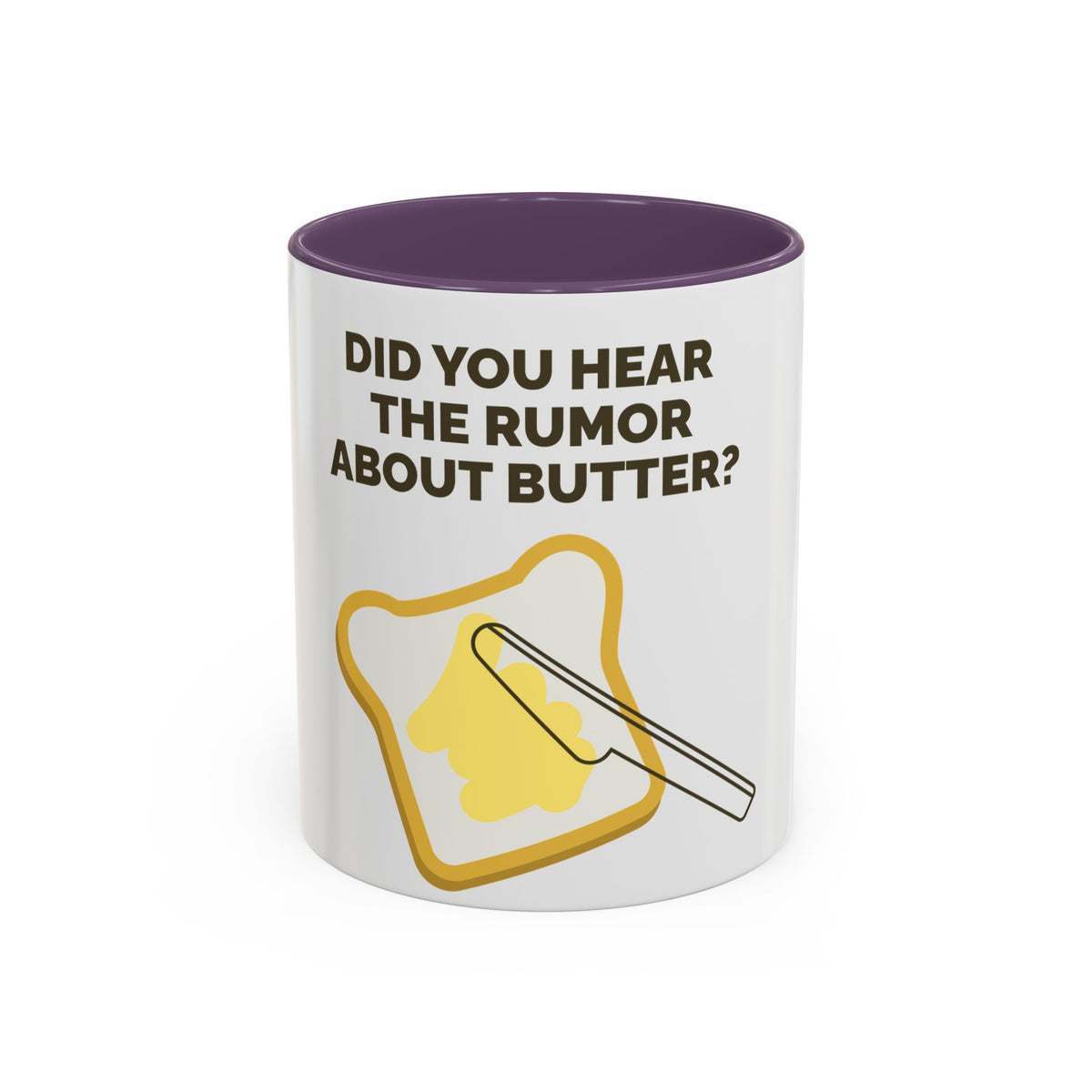 Funny Butter Pun Coffee Mug — "Did You Hear the Rumor About Butter?" Accent Mug