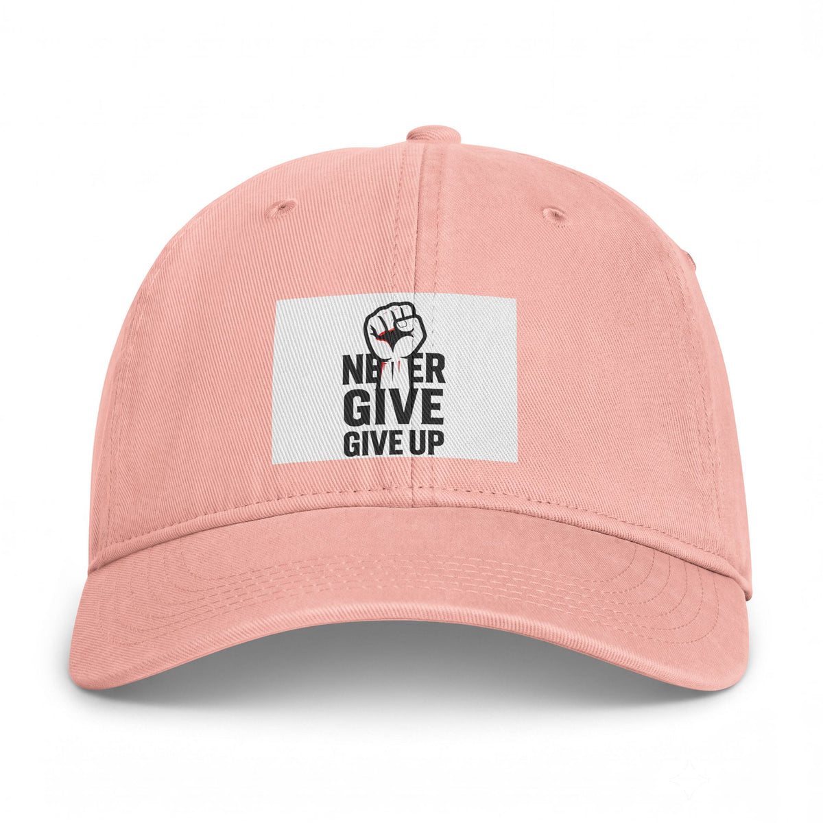Embroidered 'Never Give Up' Washed Cap - Motivational Casual Baseball Hat