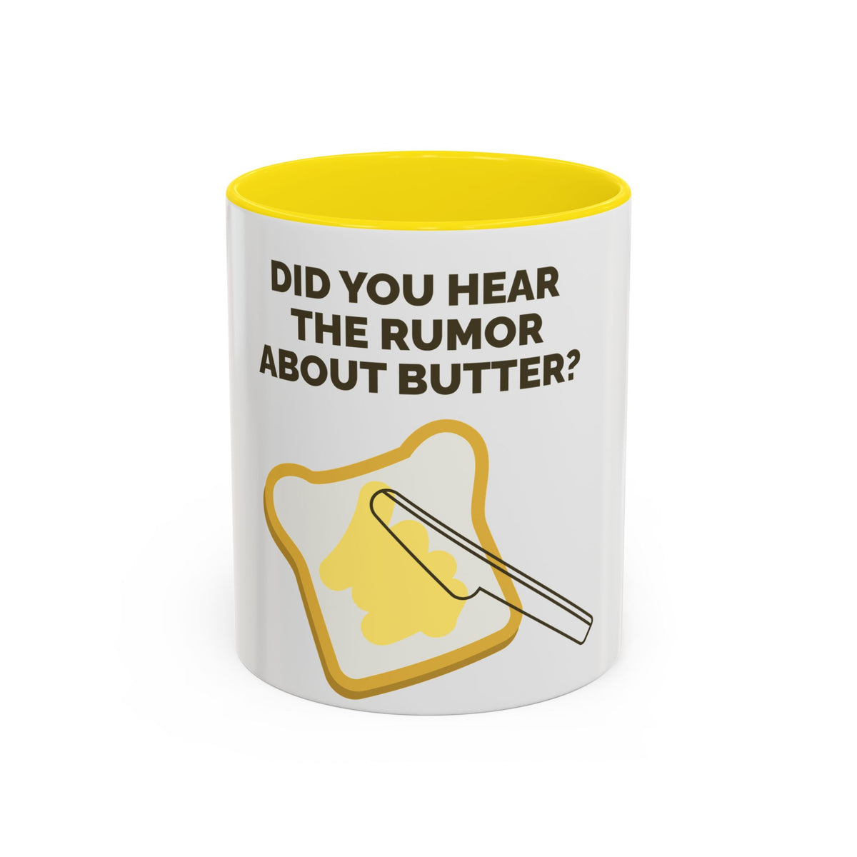Funny Butter Pun Coffee Mug — "Did You Hear the Rumor About Butter?" Accent Mug
