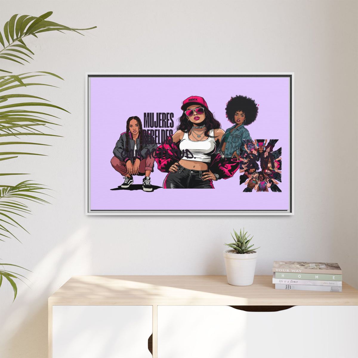 Framed Matte Canvas Art — Women of Color Portrait Collage (Multi‑Color)