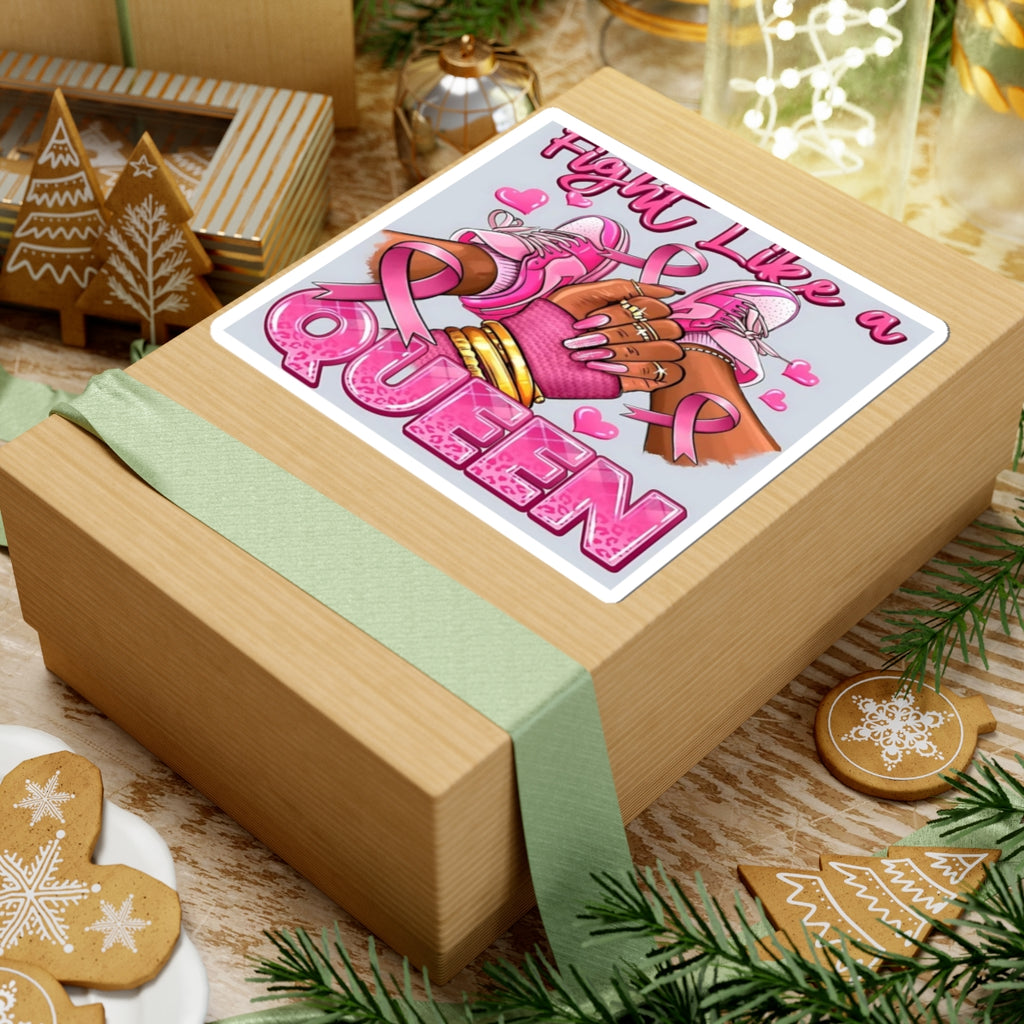 Fight Like a Queen Sticker — Pink Breast Cancer Awareness Kiss-Cut Sticker