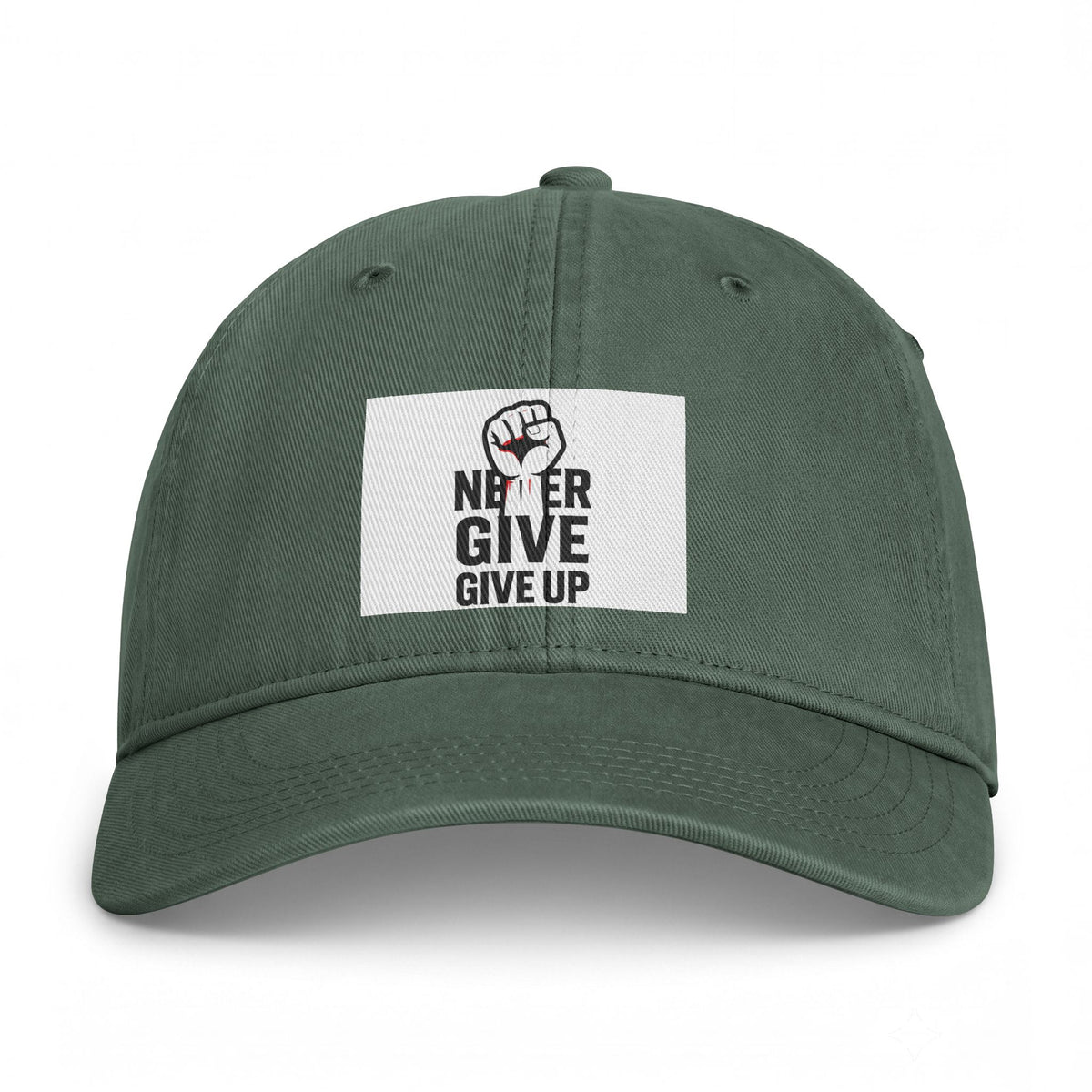 Embroidered 'Never Give Up' Washed Cap - Motivational Casual Baseball Hat