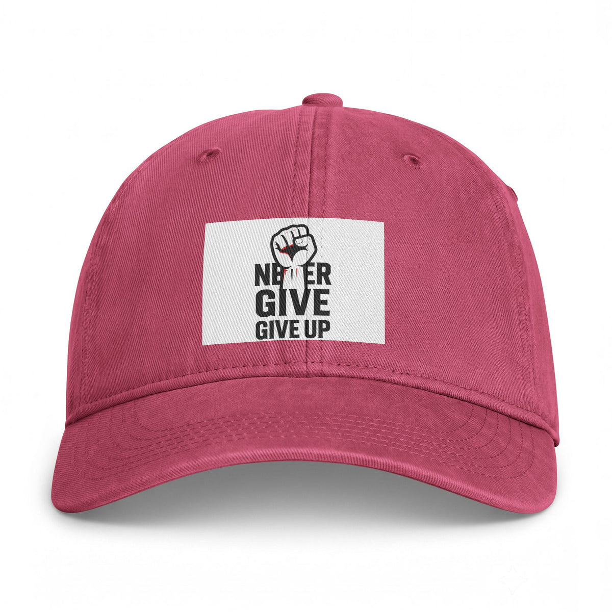 Embroidered 'Never Give Up' Washed Cap - Motivational Casual Baseball Hat