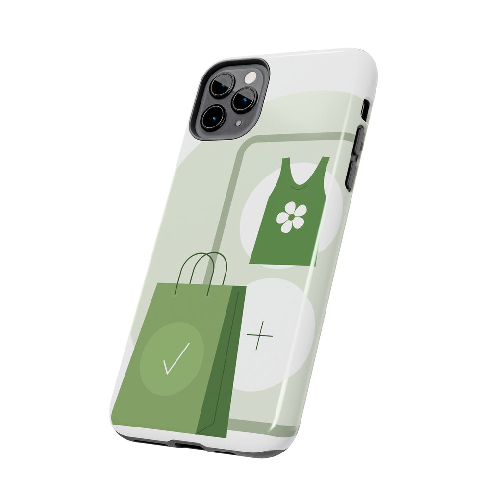 Green Shopping Icons Tough Phone Case — Eco Chic Protective Phone Cover