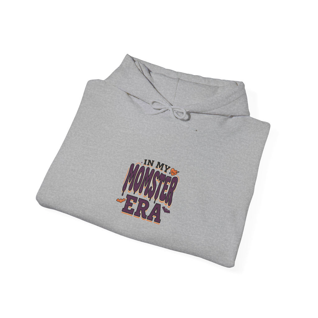 Momster Era Hoodie | Halloween mom, spooky lettering, bats, purple orange