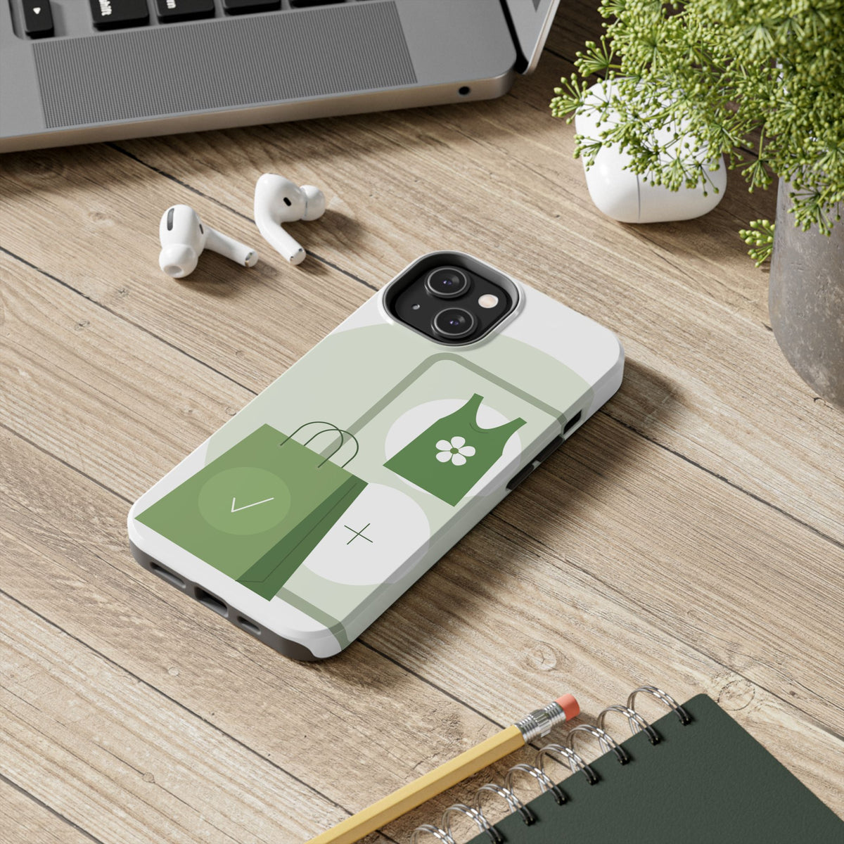 Green Shopping Icons Tough Phone Case — Eco Chic Protective Phone Cover