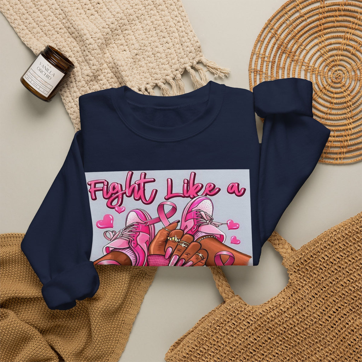 Fight Like a Queen Sweatshirt — Breast Cancer Awareness Pink Ribbon Crewneck