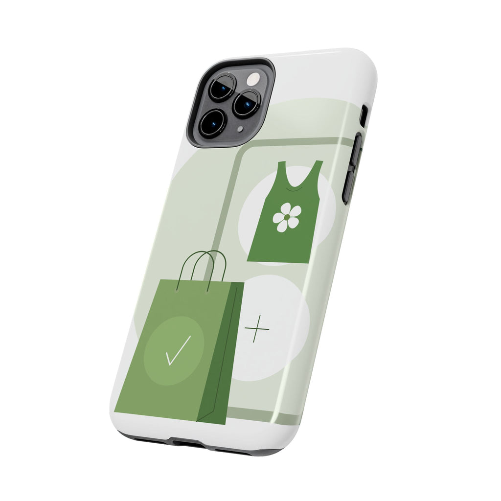 Green Shopping Icons Tough Phone Case — Eco Chic Protective Phone Cover