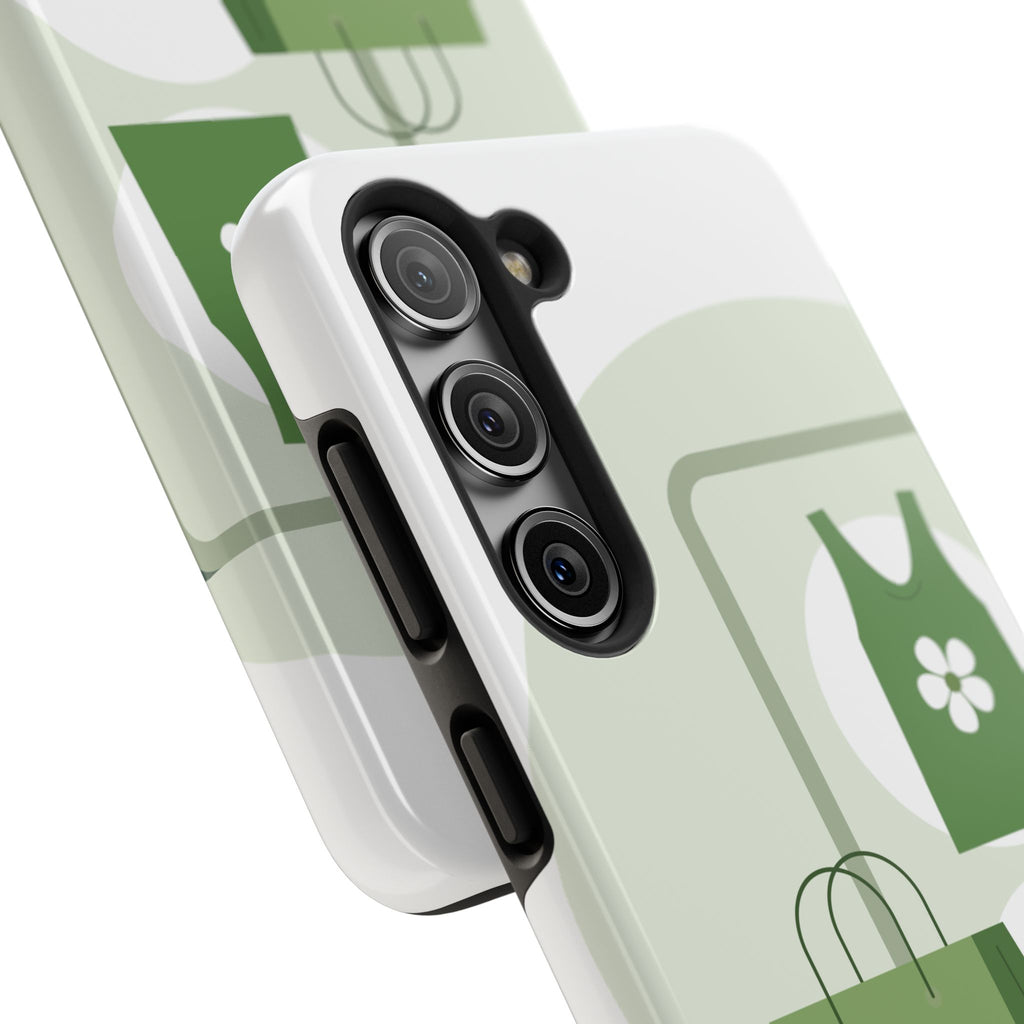 Green Shopping Icons Tough Phone Case — Eco Chic Protective Phone Cover