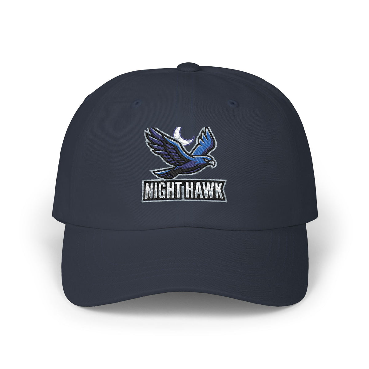 Night Hawk Embroidered Dad Cap — Retro Blue Hawk Baseball Hat