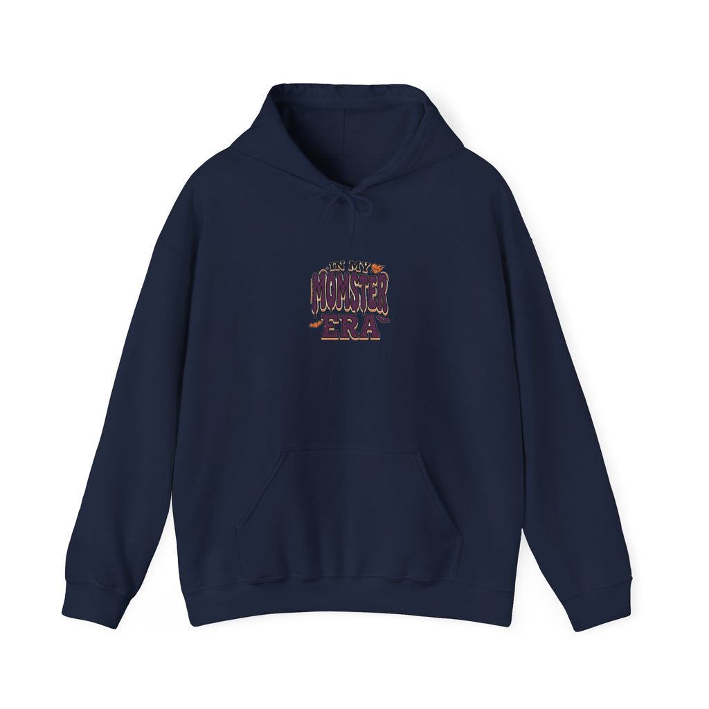 Momster Era Hoodie | Halloween mom, spooky lettering, bats, purple orange