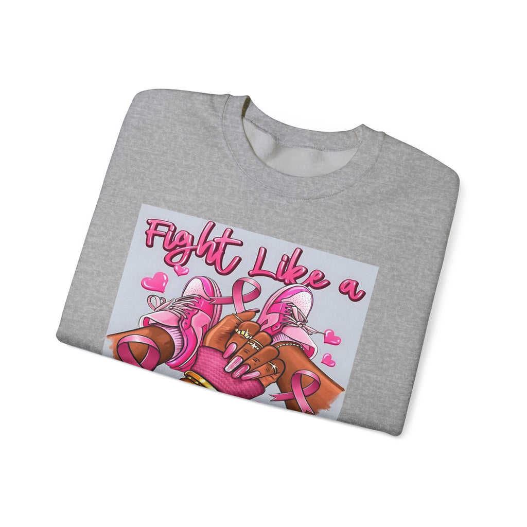 Fight Like a Queen Sweatshirt — Breast Cancer Awareness Pink Ribbon Crewneck