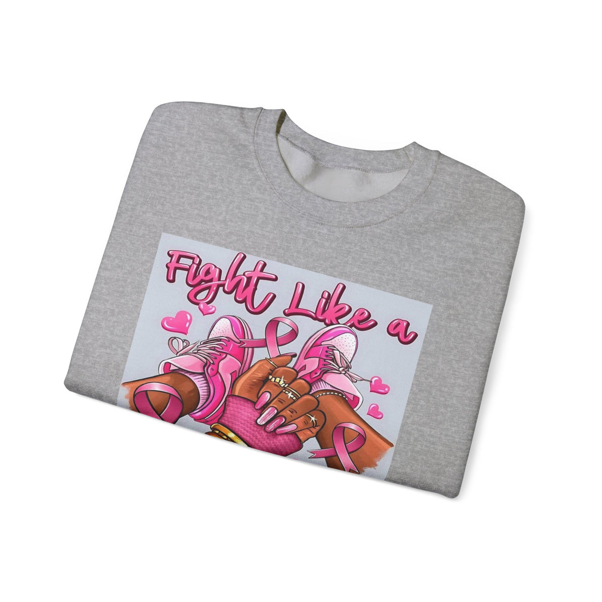 Fight Like a Queen Sweatshirt — Breast Cancer Awareness Pink Ribbon Crewneck