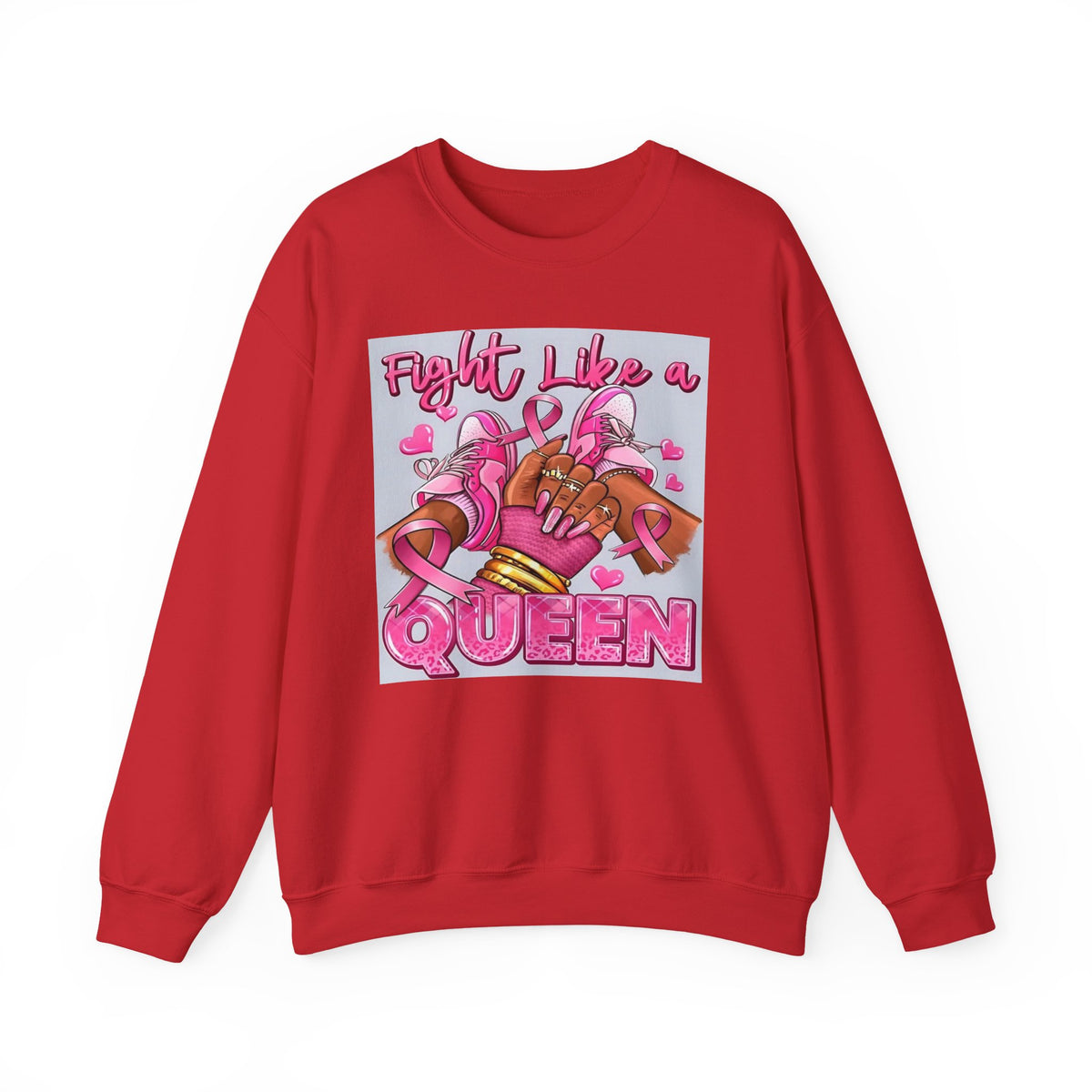 Fight Like a Queen Sweatshirt — Breast Cancer Awareness Pink Ribbon Crewneck