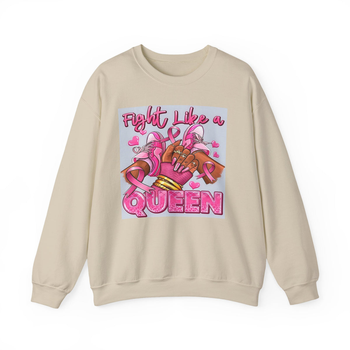 Fight Like a Queen Sweatshirt — Breast Cancer Awareness Pink Ribbon Crewneck