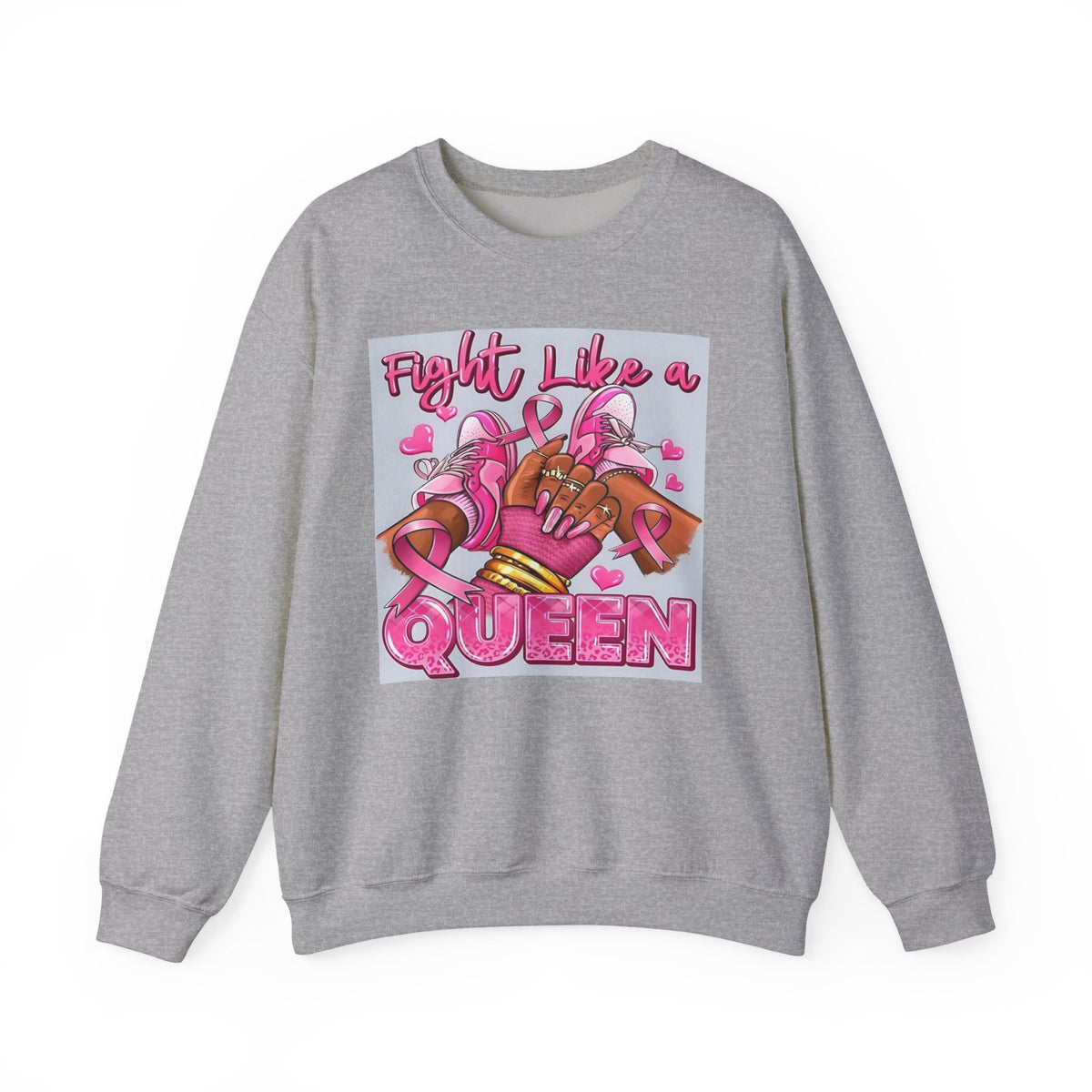 Fight Like a Queen Sweatshirt — Breast Cancer Awareness Pink Ribbon Crewneck