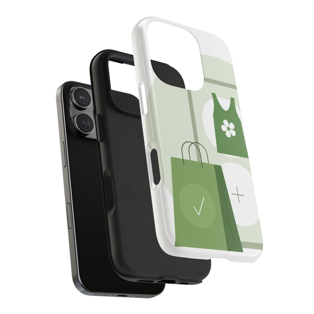 Green Shopping Icons Tough Phone Case — Eco Chic Protective Phone Cover