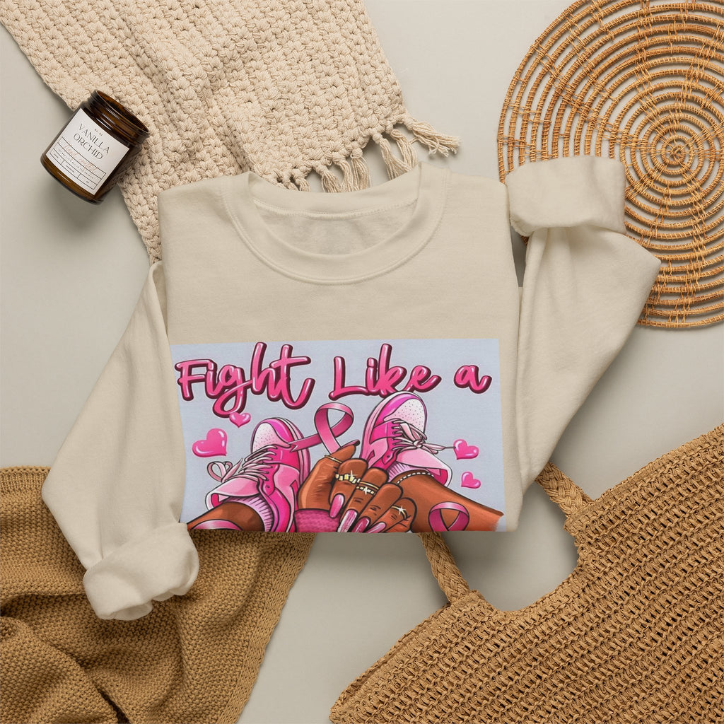 Fight Like a Queen Sweatshirt — Breast Cancer Awareness Pink Ribbon Crewneck