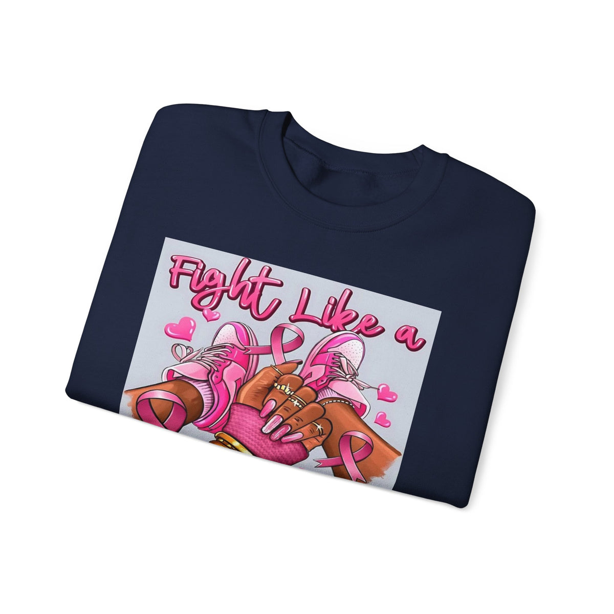 Fight Like a Queen Sweatshirt — Breast Cancer Awareness Pink Ribbon Crewneck