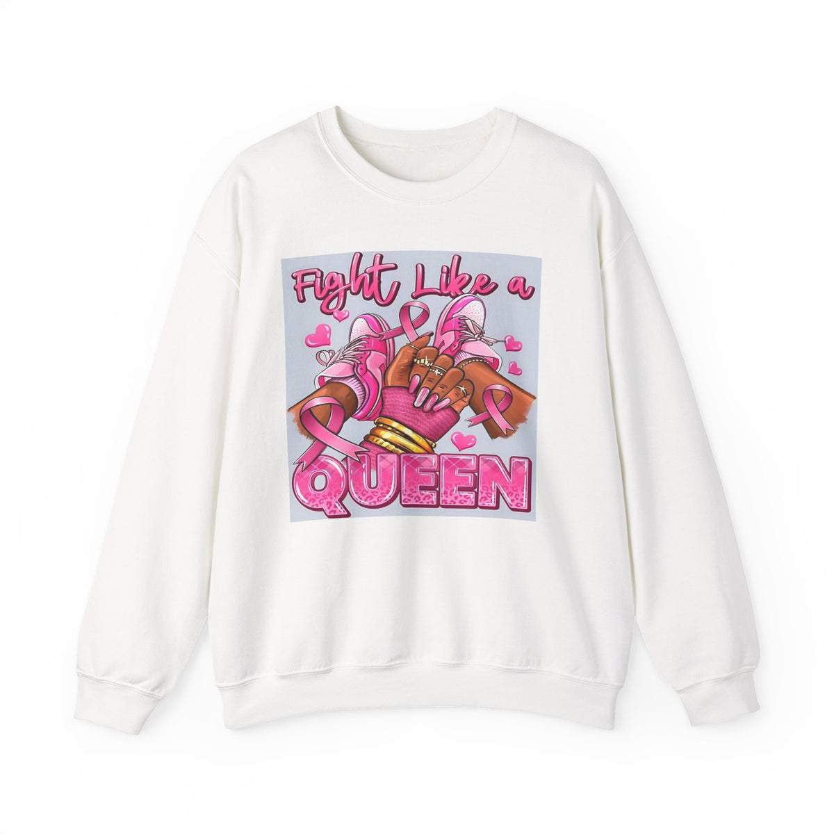 Fight Like a Queen Sweatshirt — Breast Cancer Awareness Pink Ribbon Crewneck