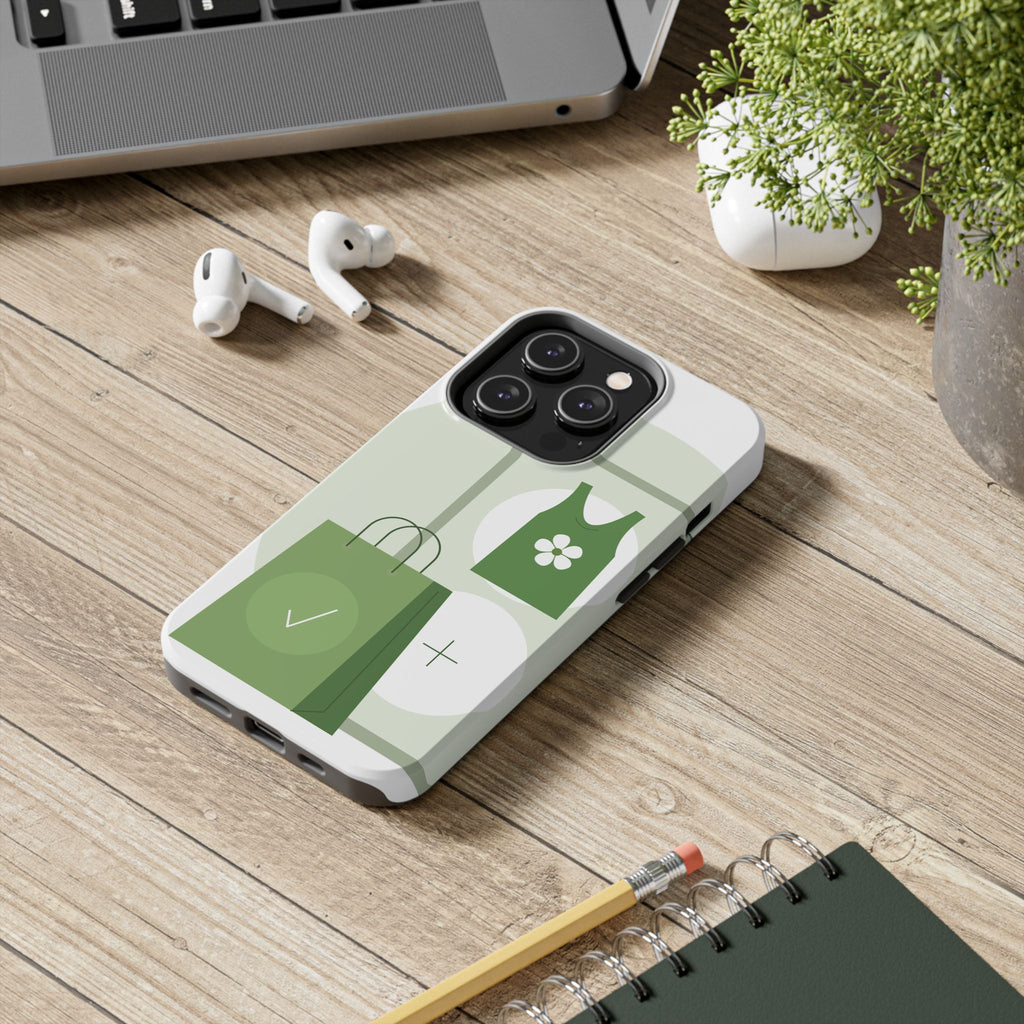 Green Shopping Icons Tough Phone Case — Eco Chic Protective Phone Cover