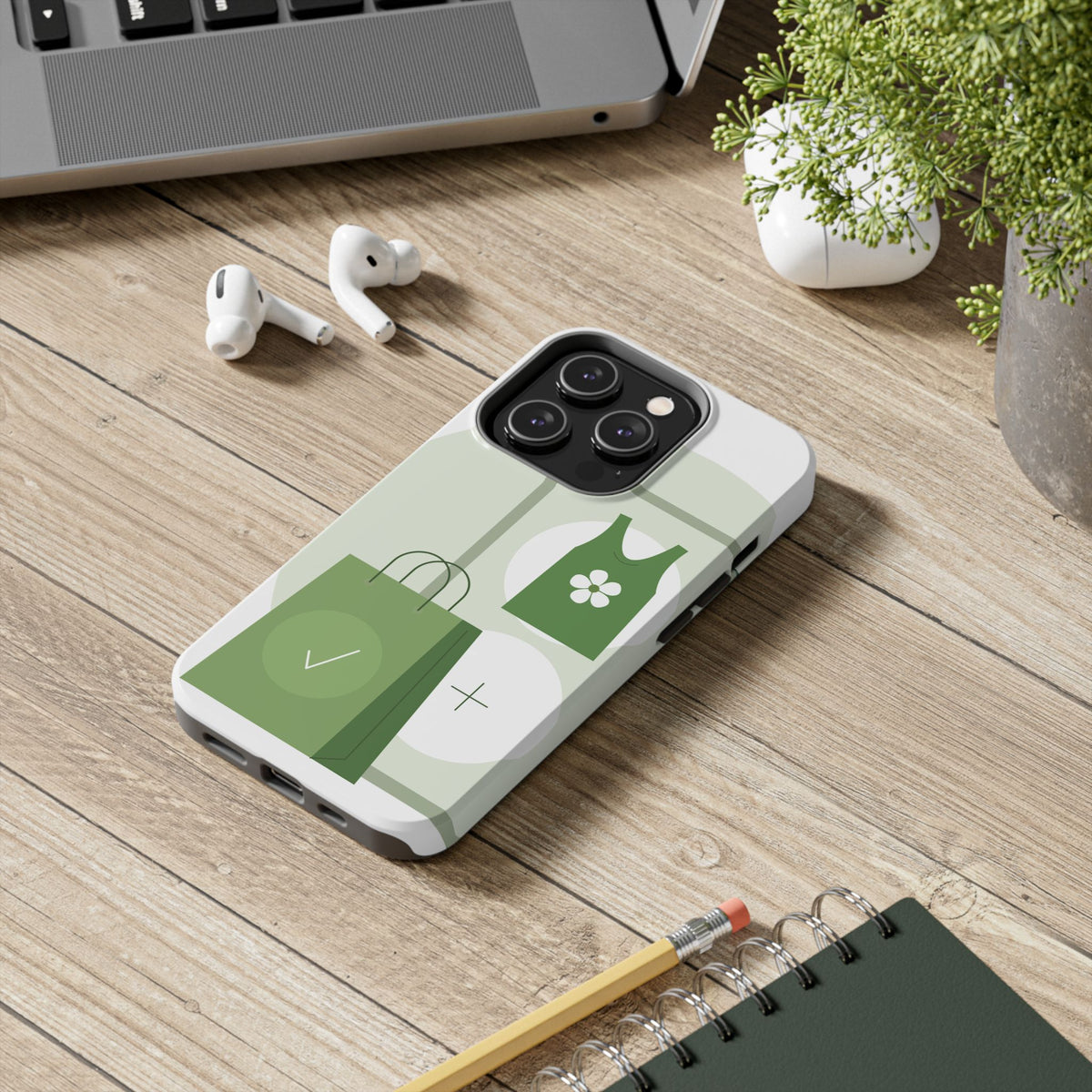 Green Shopping Icons Tough Phone Case — Eco Chic Protective Phone Cover