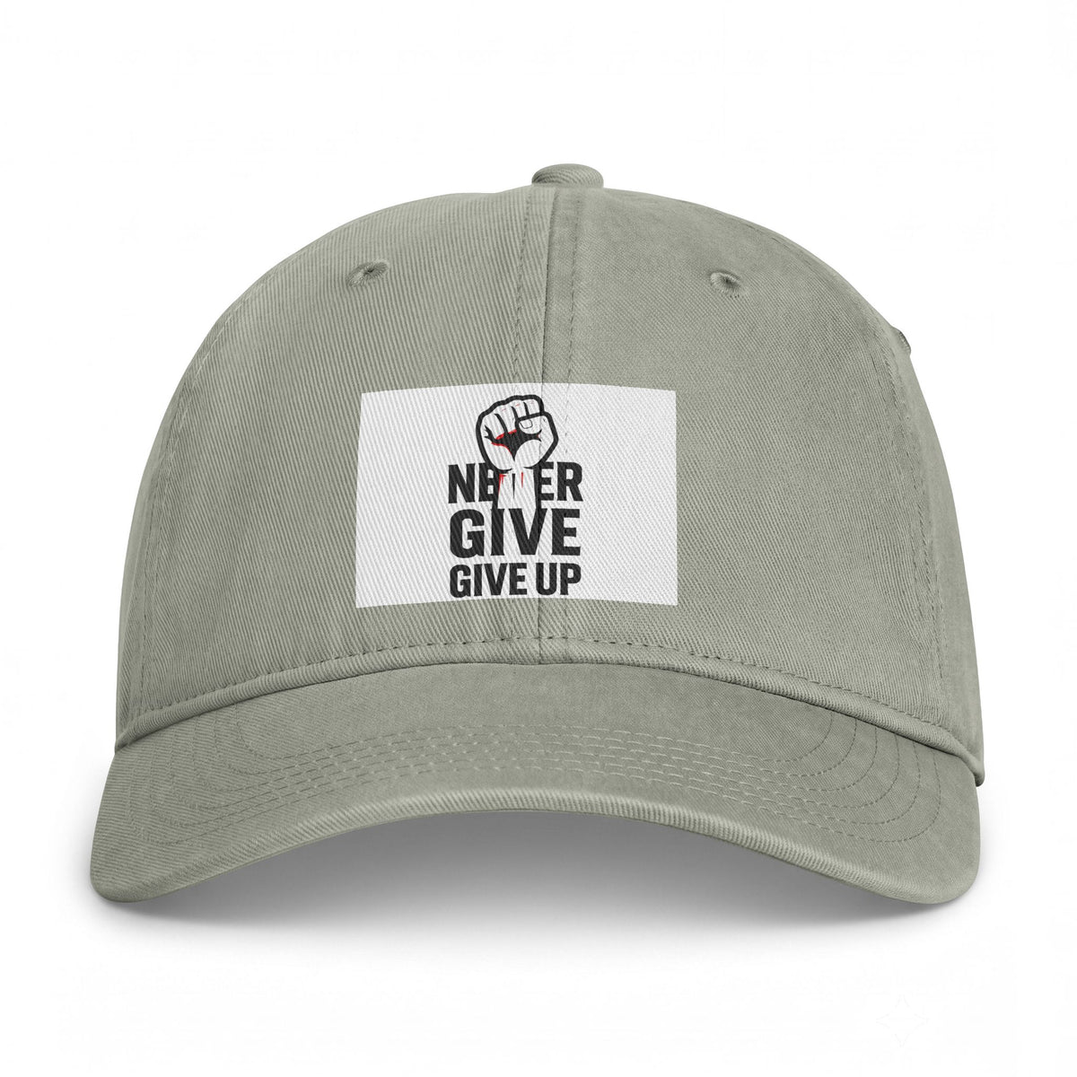 Embroidered 'Never Give Up' Washed Cap - Motivational Casual Baseball Hat