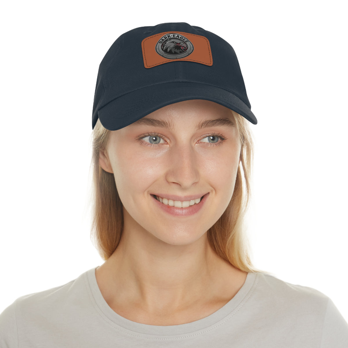 Leather Patch Dad Hat — ‘Dark Eagle’ Vintage Emblem Cap