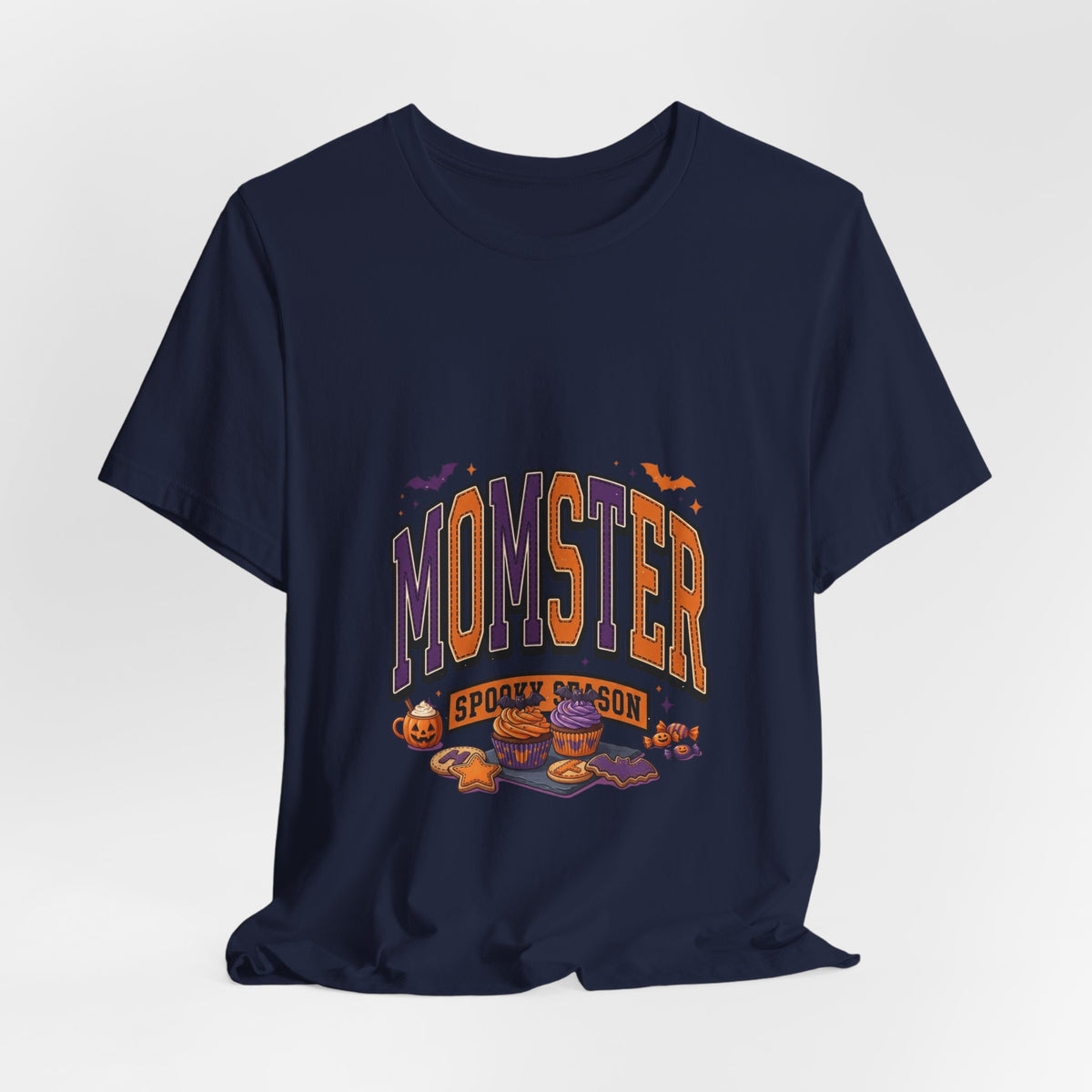 Momster Halloween Tee | purple orange spooky lettering, bats & pumpkins