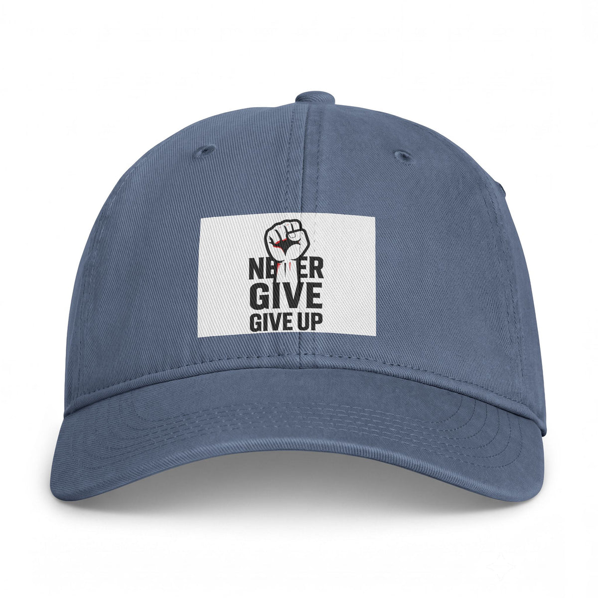 Embroidered 'Never Give Up' Washed Cap - Motivational Casual Baseball Hat