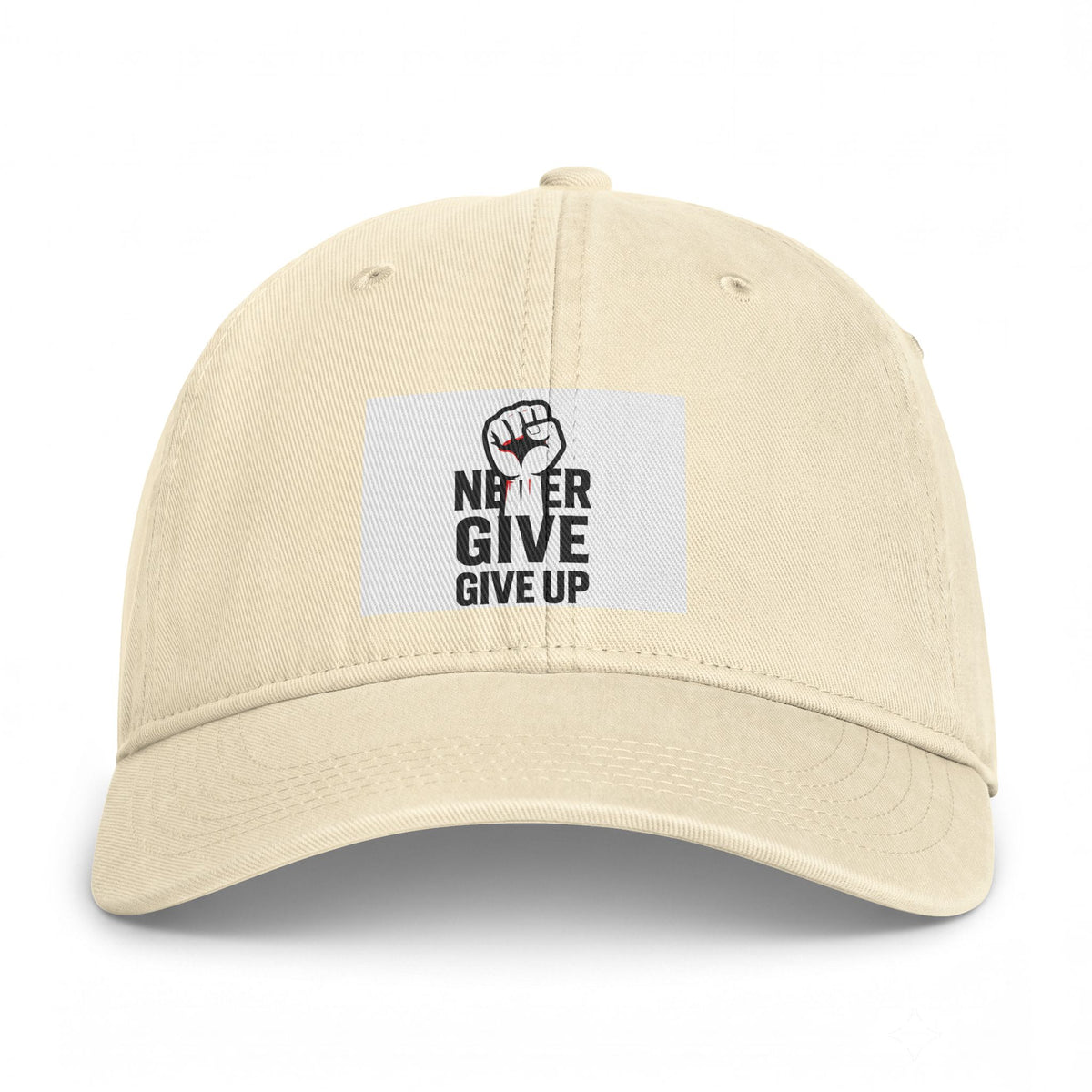 Embroidered 'Never Give Up' Washed Cap - Motivational Casual Baseball Hat