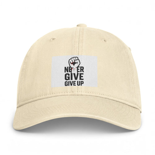 Embroidered 'Never Give Up' Washed Cap - Motivational Casual Baseball Hat
