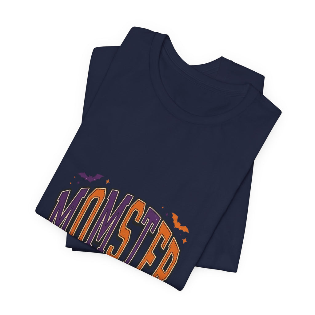 Momster Halloween Tee | purple orange spooky lettering, bats & pumpkins