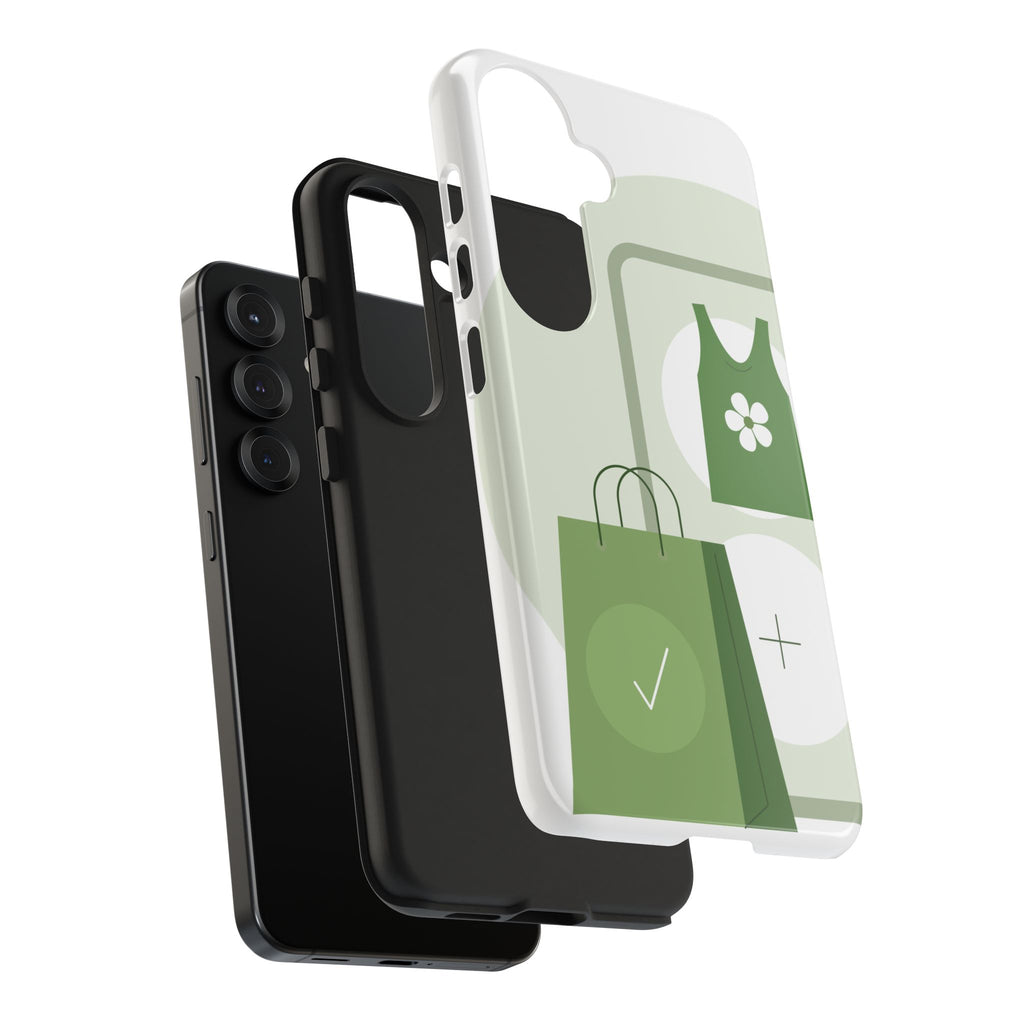 Green Shopping Icons Tough Phone Case — Eco Chic Protective Phone Cover